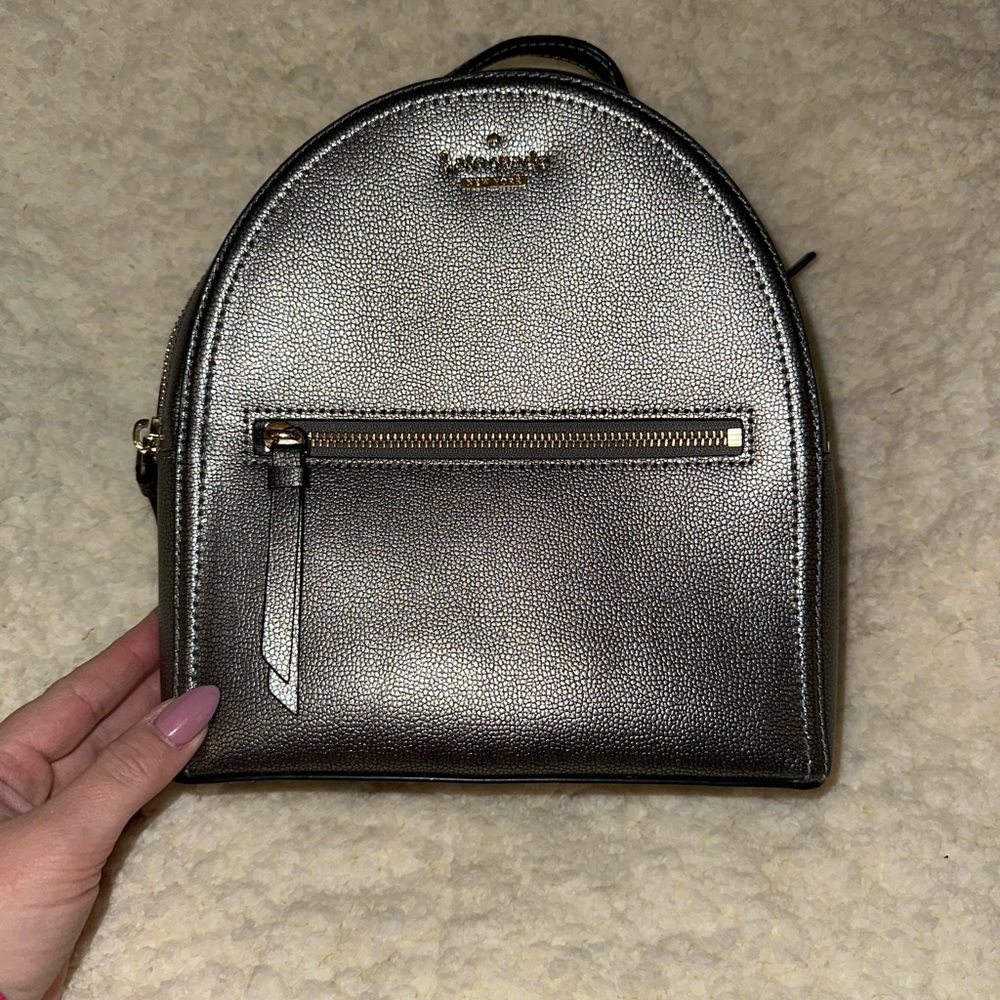 NWOT Kate Spade metallic gray backpack